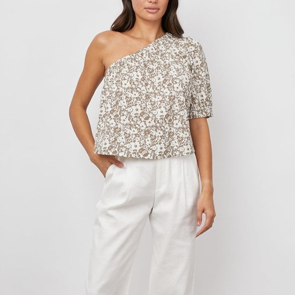 Rails Jayla One Shoulder Floral Print Top Taupe Cafe Floral Size Large *Altered - Picture 1 of 11